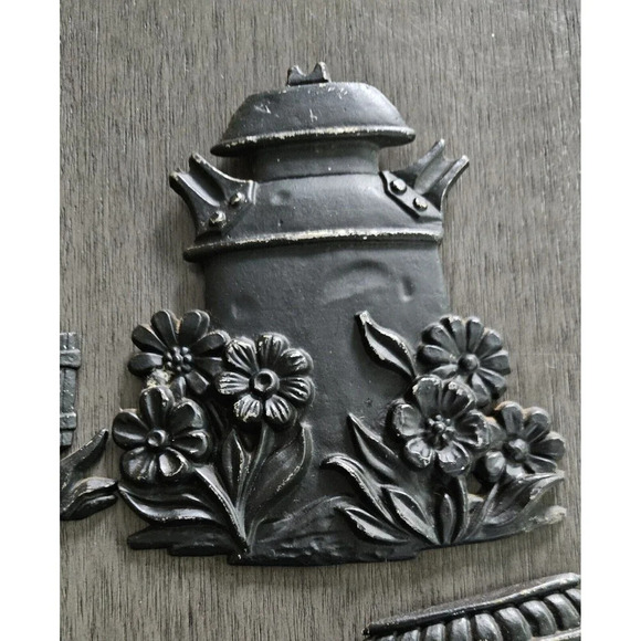 Vtg Primitive Wall Art SEXTON Cast Metal Milk Can Water Pump Wood Stove Lot Of 4 - Picture 5 of 8